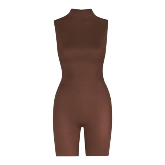 NT291 SKIMS NWT ALL-IN-ONE SHINE MOCK NECK MID THIGH ONESICOCOA 2X - Picture 2 of 3